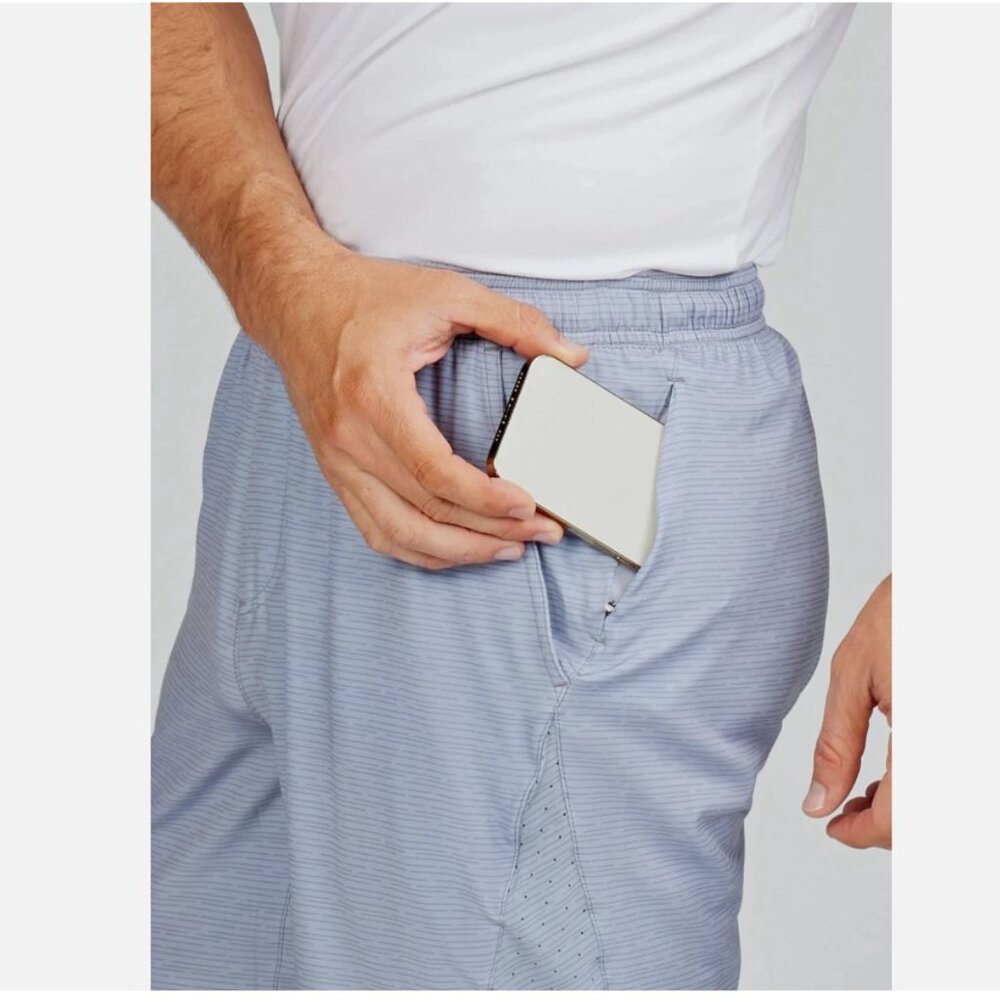 Tasc Performance Recess 7in 2-in-1 Shorts $68 in Light Gray Dash
